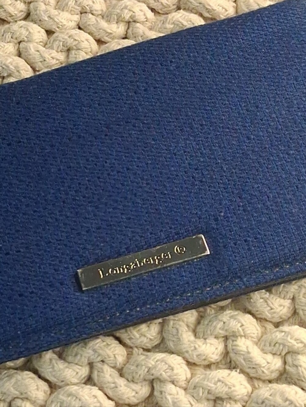 Longaberger Blue Textured Cloth Wallet with Gold Logo Plaque